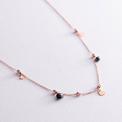 Золотое колье "Сердечки" с черными фианитами кол02272 №3