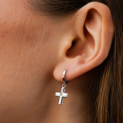 Золоті сережки "Хрестики" (фіаніти) с04418 №5