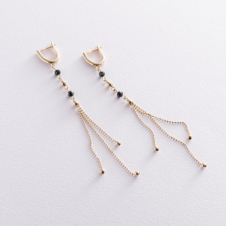 Золотые серьги "Шарики" с черными фианитами с07207 от ювелирного магазина Оникс