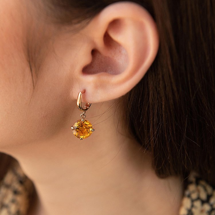 Золоті сережки "Захоплення" з цитрином с05297 від ювелірного магазину Онікс - 1