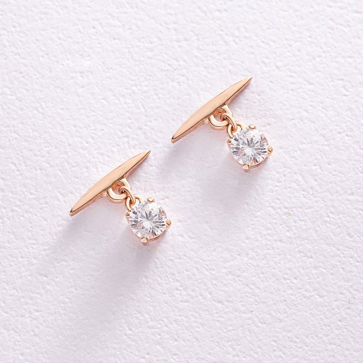 Серьги - пусеты "Эстер" в красном золоте (фианиты) с07953 от ювелирного магазина Оникс