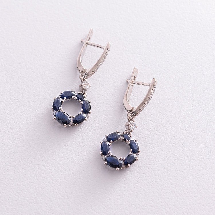 Серебряные серьги с синтетическими сапфирами и фианитами 2371/1р-HSPH от ювелирного магазина Оникс