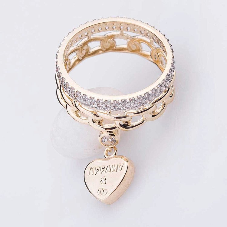 Золота каблучка з фіанітами к04275 від ювелірного магазину Онікс - 1