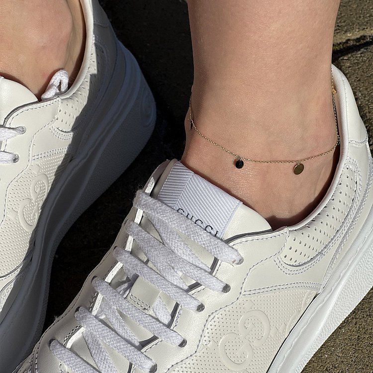 Золотой браслет "Сердечки и монетка" на ногу (черные фианиты) б04796 от ювелирного магазина Оникс - 8