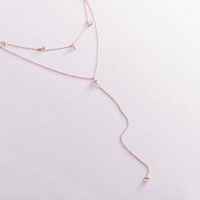 Подвійне золоте кольє - краватка з фіанітами кол02098