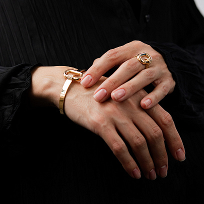 Жорсткий браслет "Alice" у жовтому золоті (фіаніти) б05747 №7