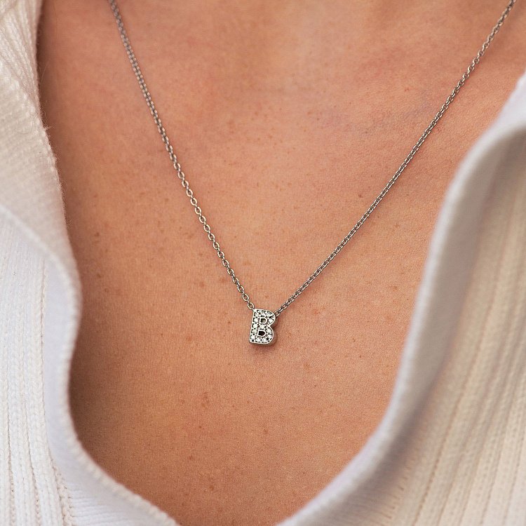 Срібне кольє з літерою "В" з фіанітами 1103 В від ювелірного магазину Онікс - 6