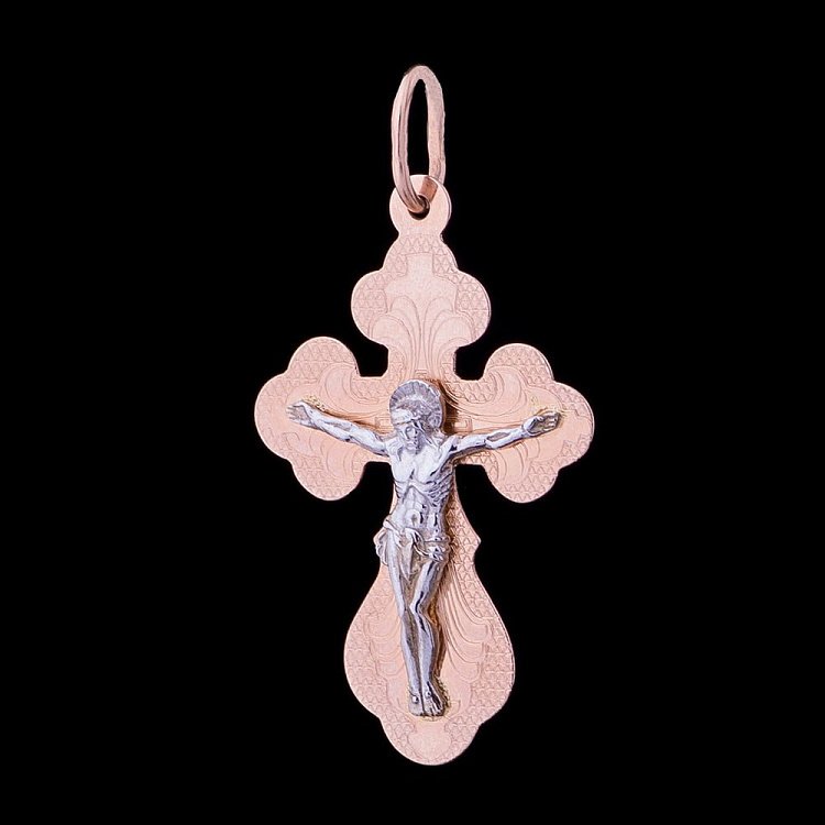 Золотой крест с распятием п01177 от ювелирного магазина Оникс