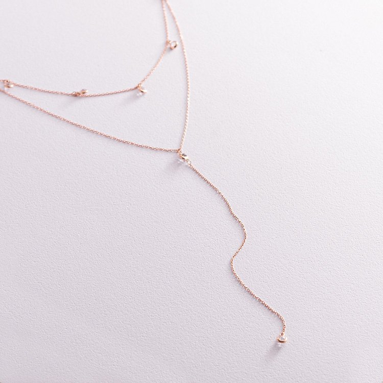 Подвійне золоте кольє - краватка з фіанітами кол02098 від ювелірного магазину Онікс