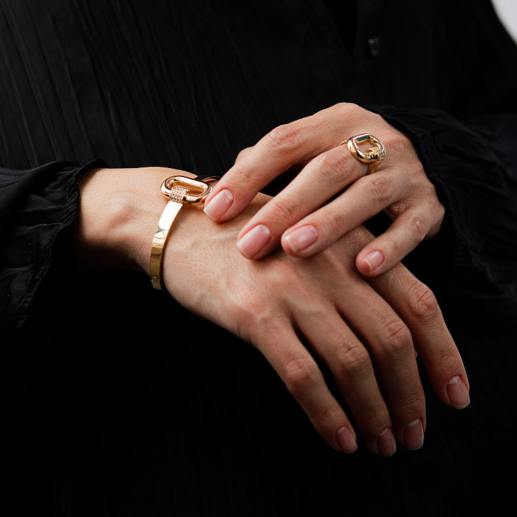 Жорсткий браслет "Alice" у жовтому золоті (фіаніти) б05747 від ювелірного магазину Онікс - 6