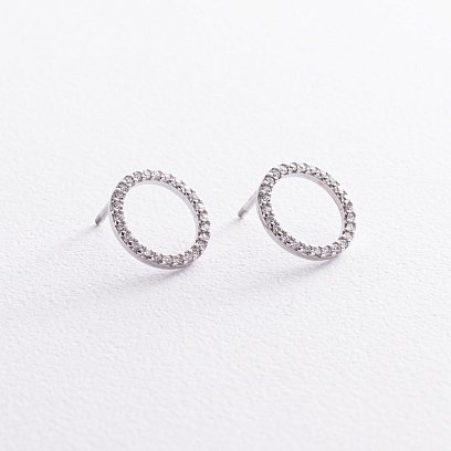 Срібні сережки - пусети "Кругообіг" (білі фіаніти) 064510б №5