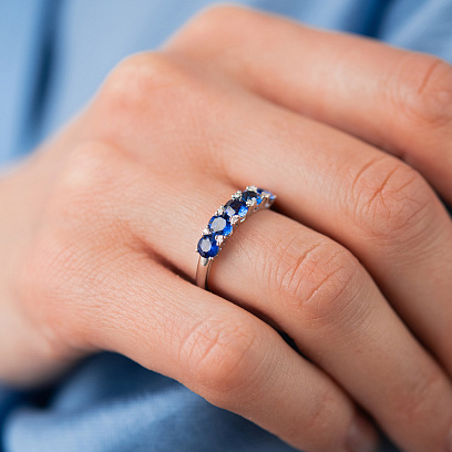 Золотое кольцо с бриллиантами и сапфирами кб0668nl №2