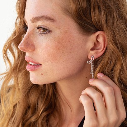 Золоті сережки - пусети "Бантики" з діамантами с542 №5