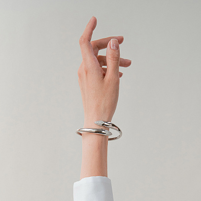 Жесткий браслет "Rosemarie" в белом золоте (фианиты) б05605 №3