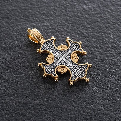 Срібний хрест з позолотою "Процвете Древо Хреста" 131681