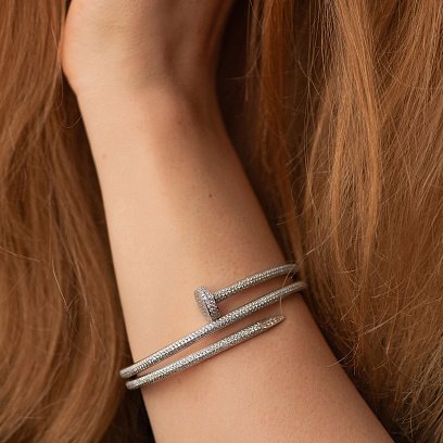 Жорсткий золотий браслет "Цвях" з діамантами бб0052м №4