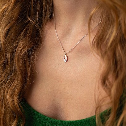 Колье "Герб Украины - Тризуб" в белом золоте (маленький) кол02331 №2