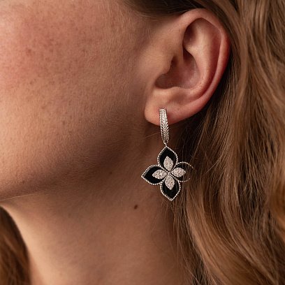 Серебряные серьги "Клевер" (фианиты, полимер) 123250 №2