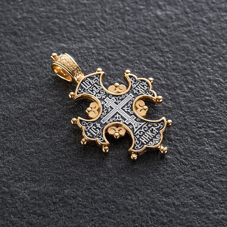 Срібний хрест з позолотою "Процвете Древо Хреста" 131681 від ювелірного магазину Онікс