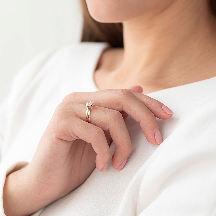 Помолвочное кольцо в красном золоте (фианит) к06605 от ювелирного магазина Оникс - 3