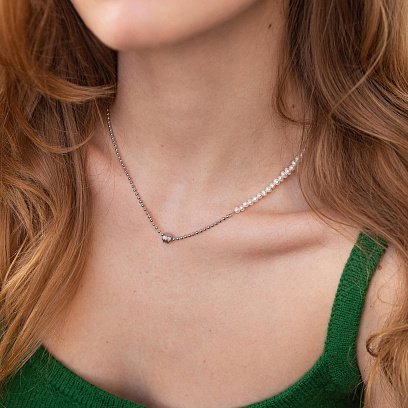 Серебряное колье "Жемчужинки и шарики" 181233 №2