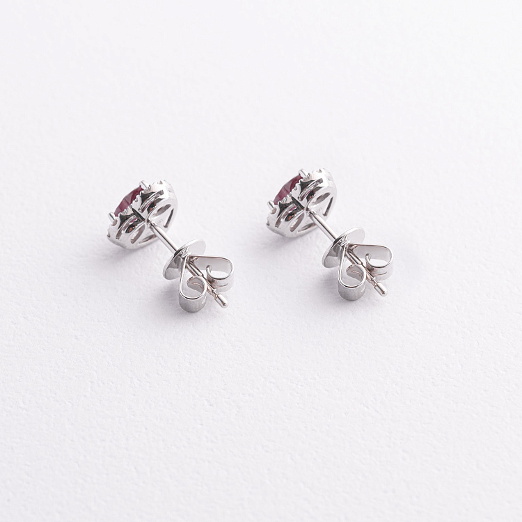 Золоті сережки - пусети "Сердечки" (діаманти, рубіни) сб0652nl від ювелірного магазину Онікс - 1