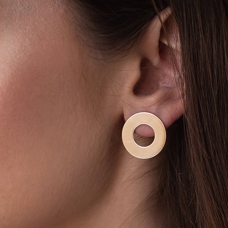 Золотые серьги - пусеты "Зеркальные" (2.1 см) с07698 от ювелирного магазина Оникс - 6