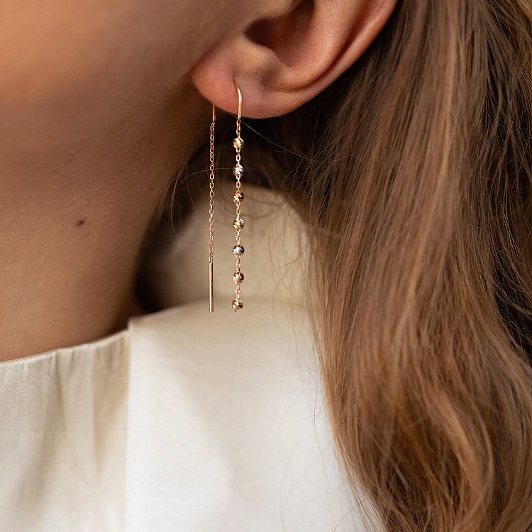 Сережки - протяжки "Кульки" у трьох кольорах золота с08092 від ювелірного магазину Онікс - 1