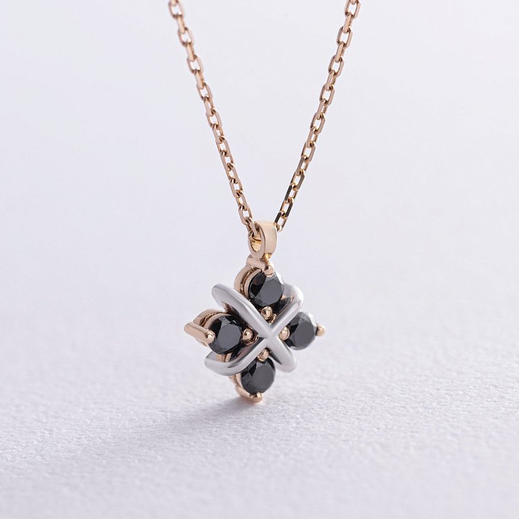 Золотое колье "Клевер" с черными бриллиантами 734833122 от ювелирного магазина Оникс