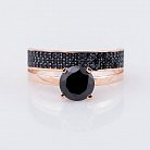 Золотое кольцо с черными фианитами к04841 от ювелирного магазина Оникс