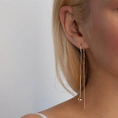 Золоті сережки "Кульки" на ланцюжку с07601