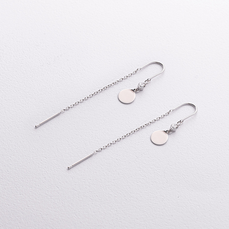 Срібні сережки-протяжки "Монетки" (фіаніти) 12000 від ювелірного магазину Онікс - 1