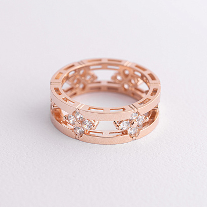 Каблучка "Конюшина" в червоному золоті (фіаніти) к08367 №2