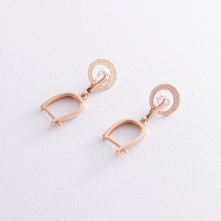 Золотые серьги "Капельки" с фианитами с07563 от ювелирного магазина Оникс - 2