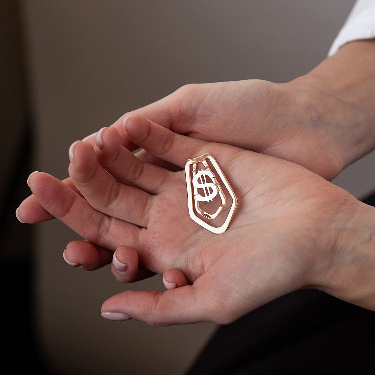 Золотой зажим для денег "$" заж00003д от ювелирного магазина Оникс - 1