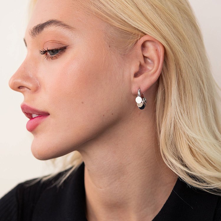 Серебряные серьги - кольца "Монетки" 123195 от ювелирного магазина Оникс - 2