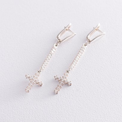 Срібні сережки "Хрестики" (фіаніт) 121034