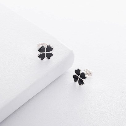 Срібні сережки-пусети "Конюшина" (емаль) 122428 №2