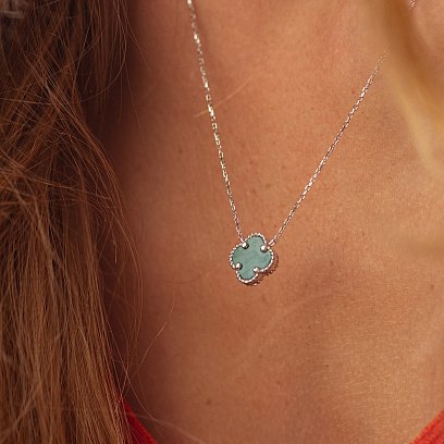 Колье "Клевер" в белом золоте (малахит) кол02403 №6