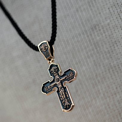 Православний золотий хрест "Розп'яття Христове. Спас Нерукотворний. Ікона Божої Матері знамення. Святитель Миколай" п02699 №8