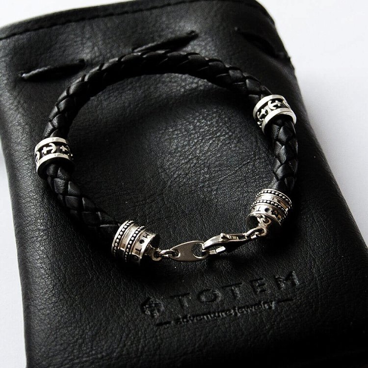 Шкіряний браслет Symbols (якір) з срібними вставками t50-01 від ювелірного магазину Онікс - 2