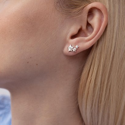 Серебряные серьги - пусеты "Звездочки" 123210 №4