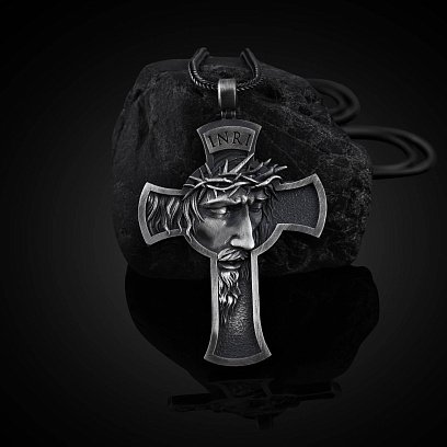 Серебряный крест "Портрет Иисуса Христа в терновом венце" 133171