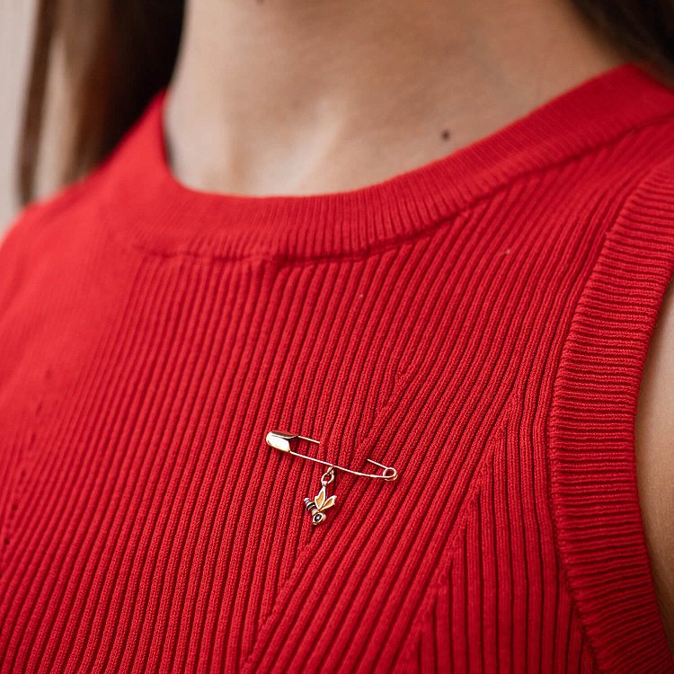 Золотая детская булавка "Пчелка" с эмалью зак00144 от ювелирного магазина Оникс - 2