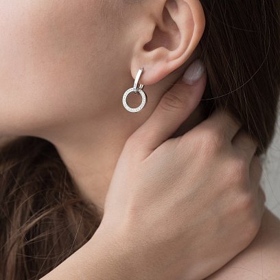 Серьги с кольцами в белом золоте (фианиты) с06519 №6