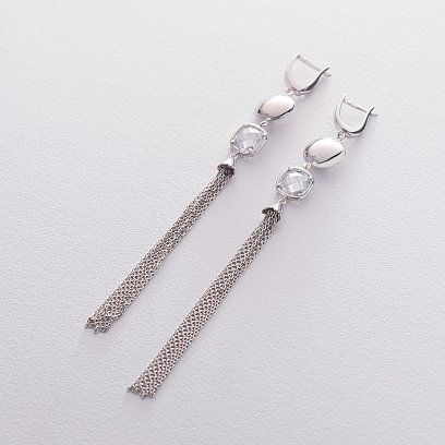 Висячие серьги из белого золота с фианитом с06448