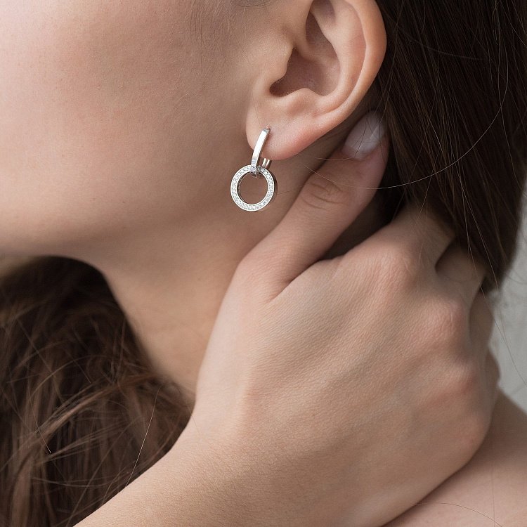 Серьги с кольцами в белом золоте (фианиты) с06519 от ювелирного магазина Оникс - 5