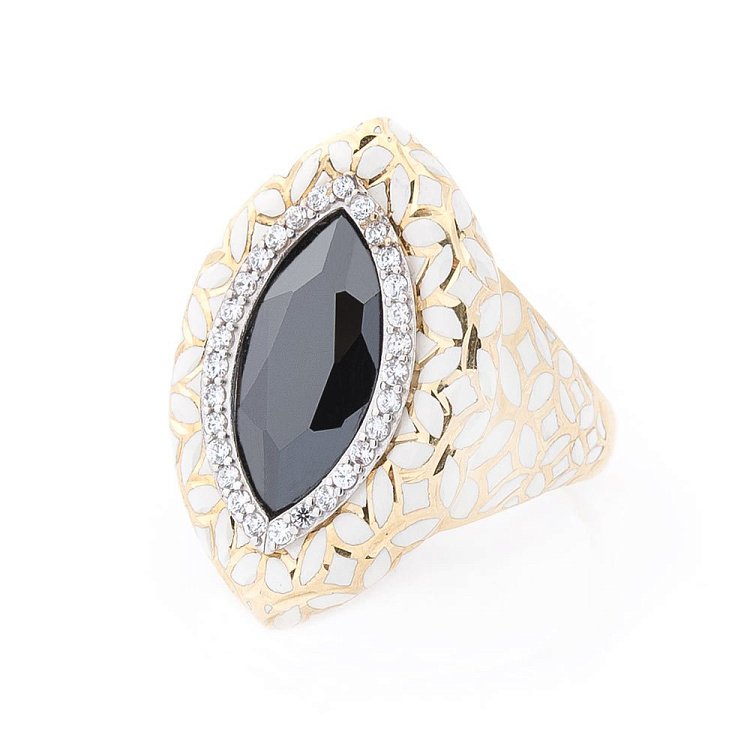 Ексклюзивна золота каблучка з емаллю і фіанітами к04084 Ексклюзивна золота каблучка з емаллю і фіанітами к04084 від ювелірного магазину Онікс