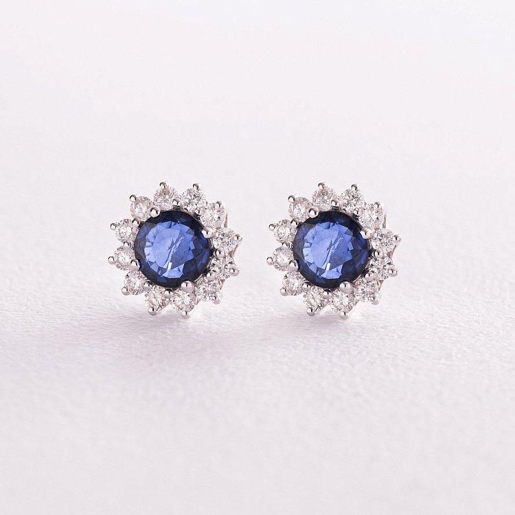 Золоті сережки - пусети з діамантами і сапфірами сб0421gl від ювелірного магазину Онікс