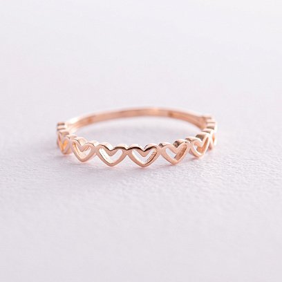 Кольцо "Сердечки" в красном золоте к07158